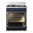 ILVE Majestic III 30-inch Dual Fuel Range with 5 Natural Gas Burner and Triple Glass Door Electric Oven in Midnight Blue with Burnished Trim (UM30NR3MBB)