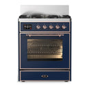 ILVE Majestic III 30-inch Dual Fuel Range with 5 Natural Gas Burner and Triple Glass Door Electric Oven in Midnight Blue with Copper Trim (UM30NR3MBP)