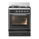 ILVE Majestic III 30-inch Dual Fuel Range with 5 Natural Gas Burner and Triple Glass Door Electric Oven in Graphite Matte with Chrome Trim (UM30NR3MGC)