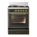 ILVE Majestic III 30-inch Dual Fuel Range with 5 Natural Gas Burner and Triple Glass Door Electric Oven in Graphite Matte with Brass Trim (UM30NR3MGG)