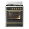 ILVE Majestic III 30-inch Dual Fuel Range with 5 Liquid Propane Burner and Triple Glass Door Electric Oven in Graphite Matte with Brass Trim (UM30NR3MGGLP)