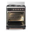 ILVE Majestic III 30-inch Dual Fuel Range with 5 Liquid Propane Burner and Triple Glass Door Electric Oven in Graphite Matte with Copper Trim (UM30NR3MGPLP)