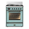 ILVE Majestic III 30-inch Dual Fuel Range with 5 Liquid Propane Burner and Triple Glass Door Electric Oven in Mediterranean Mint with Burnished Trim (UM30NR3MMBLP)