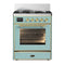ILVE Majestic III 30-inch Dual Fuel Range with 5 Natural Gas Burner and Triple Glass Door Electric Oven in Mediterranean Mint with Brass Trim (UM30NR3MMG)