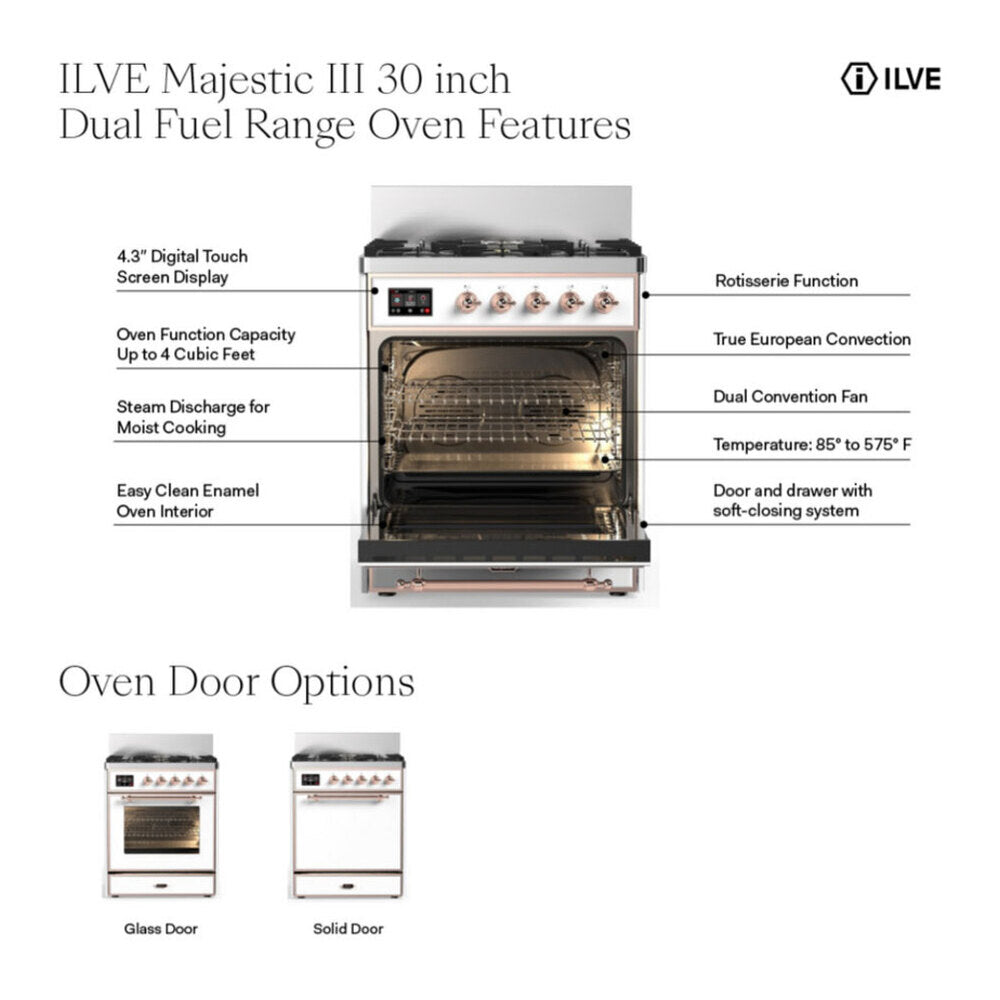 Dual fuel range oven interior view with racks and mint oven door frame