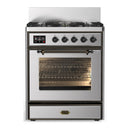 ILVE Majestic III 30-inch Dual Fuel Range with 5 Liquid Propane Burner and Triple Glass Door Electric Oven in Stainless Steel with Burnished Trim (UM30NR3SSBLP)