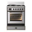 ILVE Majestic III 30-inch Dual Fuel Range with 5 Liquid Propane Burner and Triple Glass Door Electric Oven in Stainless Steel with Burnished Trim (UM30NR3SSBLP)