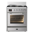ILVE Majestic III 30-inch Dual Fuel Range with 5 Natural Gas Burner and Triple Glass Door Electric Oven in Stainless Steel with Chrome Trim (UM30NR3SSC)
