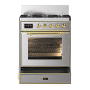ILVE Majestic III 30-inch Dual Fuel Range with 5 Liquid Propane Burner and Triple Glass Door Electric Oven in Stainless Steel with Brass Trim (UM30NR3SSGLP)