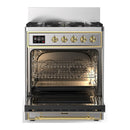 ILVE Majestic III 30-inch Dual Fuel Range with 5 Liquid Propane Burner and Triple Glass Door Electric Oven in Stainless Steel with Brass Trim (UM30NR3SSGLP)