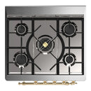 ILVE Majestic III 30-inch Dual Fuel Range with 5 Natural Gas Burner and Triple Glass Door Electric Oven in Stainless Steel with Brass Trim (UM30NR3SSG)