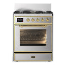 ILVE Majestic III 30-inch Dual Fuel Range with 5 Liquid Propane Burner and Triple Glass Door Electric Oven in Stainless Steel with Brass Trim (UM30NR3SSGLP)