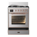 ILVE Majestic III 30-inch Dual Fuel Range with 5 Liquid Propane Burner and Triple Glass Door Electric Oven in Stainless Steel with Copper Trim (UM30NR3SSPLP)