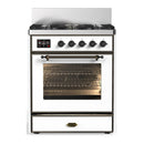 ILVE Majestic III 30-inch Dual Fuel Range with 5 Natural Gas Burner and Triple Glass Door Electric Oven in White with Burnished Trim (UM30NR3WHB)