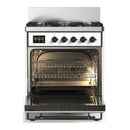 ILVE Majestic III 30-inch Dual Fuel Range with 5 Liquid Propane Burner and Triple Glass Door Electric Oven in White with Burnished Trim (UM30NR3WHBLP)