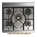 ILVE Majestic III 30-inch Dual Fuel Range with 5 Natural Gas Burner and Triple Glass Door Electric Oven in White with Brass Trim (UM30NR3WHG)