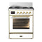 ILVE Majestic III 30-inch Dual Fuel Range with 5 Natural Gas Burner and Triple Glass Door Electric Oven in White with Brass Trim (UM30NR3WHG)