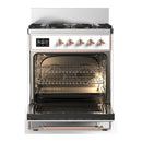 ILVE Majestic III 30-inch Dual Fuel Range with 5 Natural Gas Burner and Triple Glass Door Electric Oven in White with Copper Trim (UM30NR3WHP)