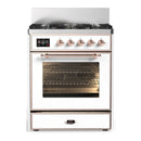 ILVE Majestic III 30-inch Dual Fuel Range with 5 Liquid Propane Burner and Triple Glass Door Electric Oven in White with Copper Trim (UM30NR3WHPLP)