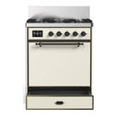ILVE Majestic III 30-inch Dual Fuel Range with 5 Liquid Propane Burner and Solid Door Electric Oven in Antique White with Burnished Trim (UM30QNR3AWBLP)