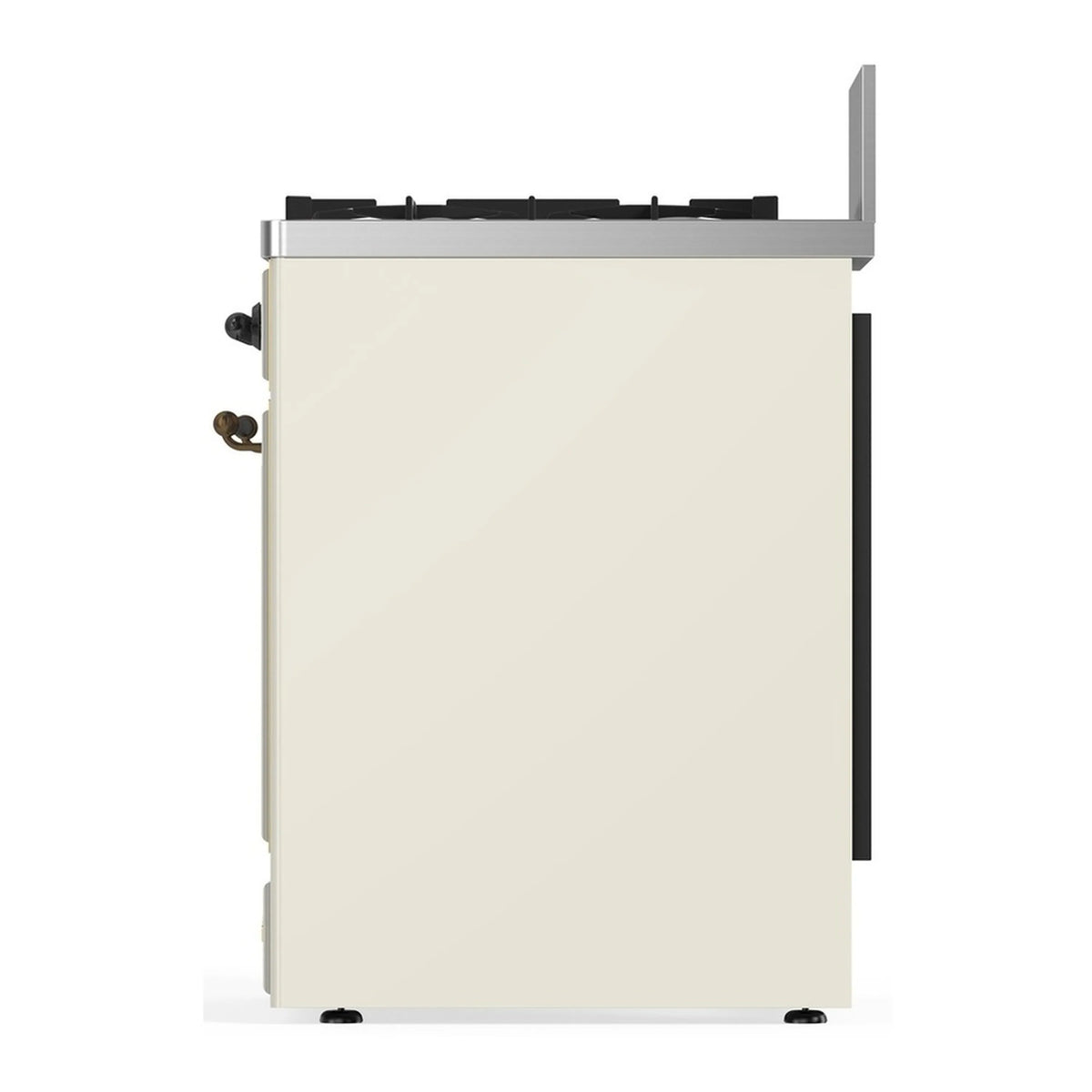 Antique white range side view with vented panel and rear handle