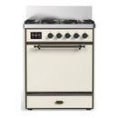 ILVE Majestic III 30-inch Dual Fuel Range with 5 Liquid Propane Burner and Solid Door Electric Oven in Antique White with Burnished Trim (UM30QNR3AWBLP)
