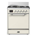ILVE Majestic III 30-inch Dual Fuel Range with 5 Natural Gas Burner and Solid Door Electric Oven in Antique White with Chrome Trim (UM30QNR3AWC)