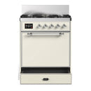ILVE Majestic III 30-inch Dual Fuel Range with 5 Natural Gas Burner and Solid Door Electric Oven in Antique White with Chrome Trim (UM30QNR3AWC)