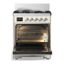 ILVE Majestic III 30-inch Dual Fuel Range with 5 Natural Gas Burner and Solid Door Electric Oven in Antique White with Chrome Trim (UM30QNR3AWC)