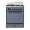 ILVE Majestic III 30-inch Dual Fuel Range with 5 Liquid Propane Burner and Solid Door Electric Oven in Blue Grey with Burnished Trim (UM30QNR3BGBLP)