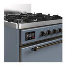 ILVE Majestic III 30-inch Dual Fuel Range with 5 Liquid Propane Burner and Solid Door Electric Oven in Blue Grey with Burnished Trim (UM30QNR3BGBLP)