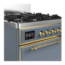 ILVE Majestic III 30-inch Dual Fuel Range with 5 Liquid Propane Burner and Solid Door Electric Oven in Blue Grey with Brass Trim (UM30QNR3BGGLP)