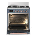 ILVE Majestic III 30-inch Dual Fuel Range with 5 Liquid Propane Burner and Solid Door Electric Oven in Blue Grey with Copper Trim (UM30QNR3BGPLP)