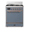ILVE Majestic III 30-inch Dual Fuel Range with 5 Liquid Propane Burner and Solid Door Electric Oven in Blue Grey with Copper Trim (UM30QNR3BGPLP)
