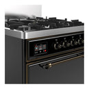 ILVE Majestic III 30-inch Dual Fuel Range with 5 Liquid Propane Burner and Solid Door Electric Oven in Glossy Black with Burnished Trim (UM30QNR3BKBLP)