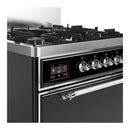 ILVE Majestic III 30-inch Dual Fuel Range with 5 Natural Gas Burner and Solid Door Electric Oven in Glossy Black with Chrome Trim (UM30QNR3BKC)
