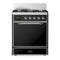 ILVE Majestic III 30-inch Dual Fuel Range with 5 Natural Gas Burner and Solid Door Electric Oven in Glossy Black with Chrome Trim (UM30QNR3BKC)