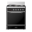 ILVE Majestic III 30-inch Dual Fuel Range with 5 Liquid Propane Burner and Solid Door Electric Oven in Glossy Black with Chrome Trim (UM30QNR3BKCLP)