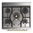 ILVE Majestic III 30-inch Dual Fuel Range with 5 Natural Gas Burner and Solid Door Electric Oven in Glossy Black with Brass Trim (UM30QNR3BKG)