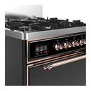 ILVE Majestic III 30-inch Dual Fuel Range with 5 Natural Gas Burner and Solid Door Electric Oven in Glossy Black with Copper Trim (UM30QNR3BKP)
