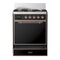 ILVE Majestic III 30-inch Dual Fuel Range with 5 Liquid Propane Burner and Solid Door Electric Oven in Glossy Black with Copper Trim (UM30QNR3BKPLP)