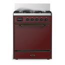 ILVE Majestic III 30-inch Dual Fuel Range with 5 Liquid Propane Burner and Solid Door Electric Oven in Burgundy with Burnished Trim (UM30QNR3BUBLP)