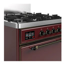 ILVE Majestic III 30-inch Dual Fuel Range with 5 Liquid Propane Burner and Solid Door Electric Oven in Burgundy with Burnished Trim (UM30QNR3BUBLP)