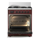 ILVE Majestic III 30-inch Dual Fuel Range with 5 Liquid Propane Burner and Solid Door Electric Oven in Burgundy with Burnished Trim (UM30QNR3BUBLP)