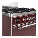 ILVE Majestic III 30-inch Dual Fuel Range with 5 Liquid Propane Burner and Solid Door Electric Oven in Burgundy with Chrome Trim (UM30QNR3BUCLP)