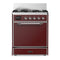 ILVE Majestic III 30-inch Dual Fuel Range with 5 Natural Gas Burner and Solid Door Electric Oven in Burgundy with Chrome Trim (UM30QNR3BUC)