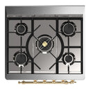ILVE Majestic III 30-inch Dual Fuel Range with 5 Natural Gas Burner and Solid Door Electric Oven in Burgundy with Brass Trim (UM30QNR3BUG)