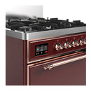 ILVE Majestic III 30-inch Dual Fuel Range with 5 Liquid Propane Burner and Solid Door Electric Oven in Burgundy with Copper Trim (UM30QNR3BUPLP)