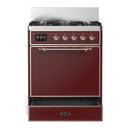 ILVE Majestic III 30-inch Dual Fuel Range with 5 Liquid Propane Burner and Solid Door Electric Oven in Burgundy with Copper Trim (UM30QNR3BUPLP)