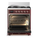 ILVE Majestic III 30-inch Dual Fuel Range with 5 Liquid Propane Burner and Solid Door Electric Oven in Burgundy with Copper Trim (UM30QNR3BUPLP)